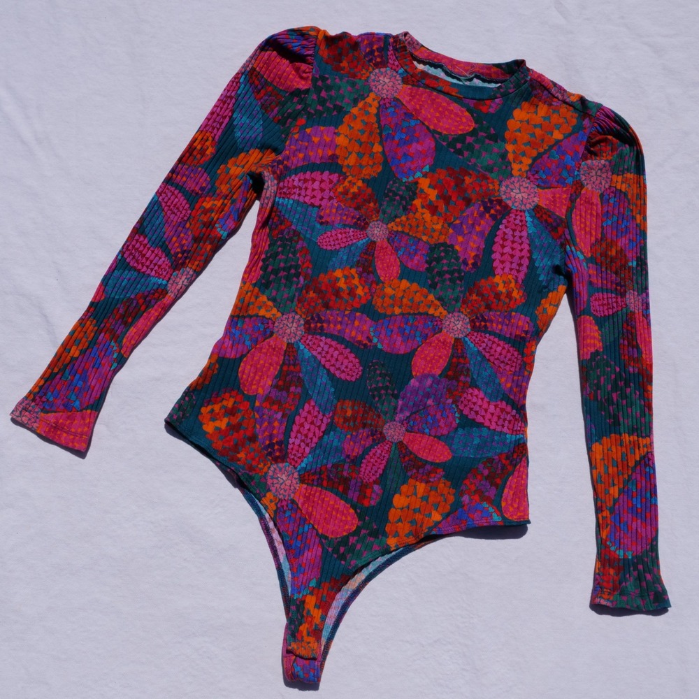 Modern Farm Rio bright flower print ribbed cotton bodysuit